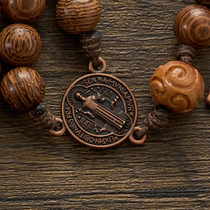 Christianartworkshop Traditional 15/20 Decade Wooden Rosary with St. Benedict & Crucifix - image 8