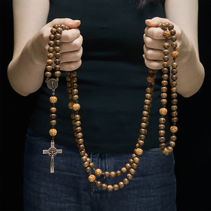 Christianartworkshop Traditional 15/20 Decade Wooden Rosary with St. Benedict & Crucifix - image 2