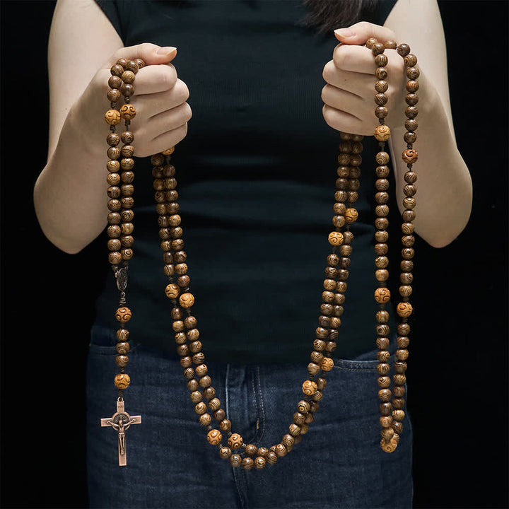 Christianartworkshop Traditional 15/20 Decade Wooden Rosary with St. Benedict & Crucifix - image 1