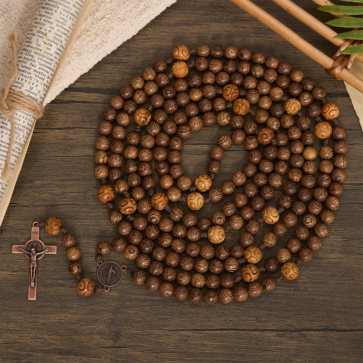 Christianartworkshop Traditional 15/20 Decade Wooden Rosary with St. Benedict & Crucifix - 20 Decade Rosary - image 4