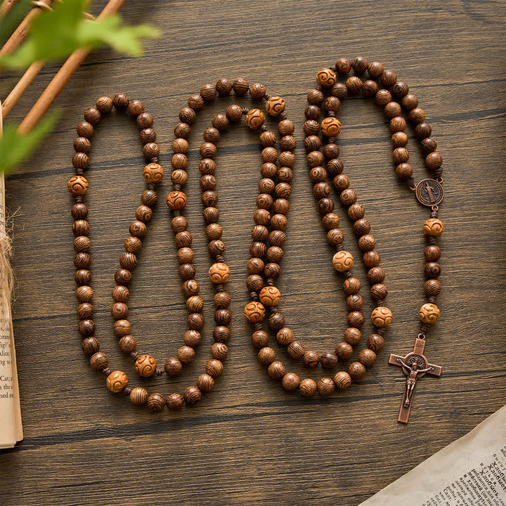 Christianartworkshop Traditional 15/20 Decade Wooden Rosary with St. Benedict & Crucifix - image 5