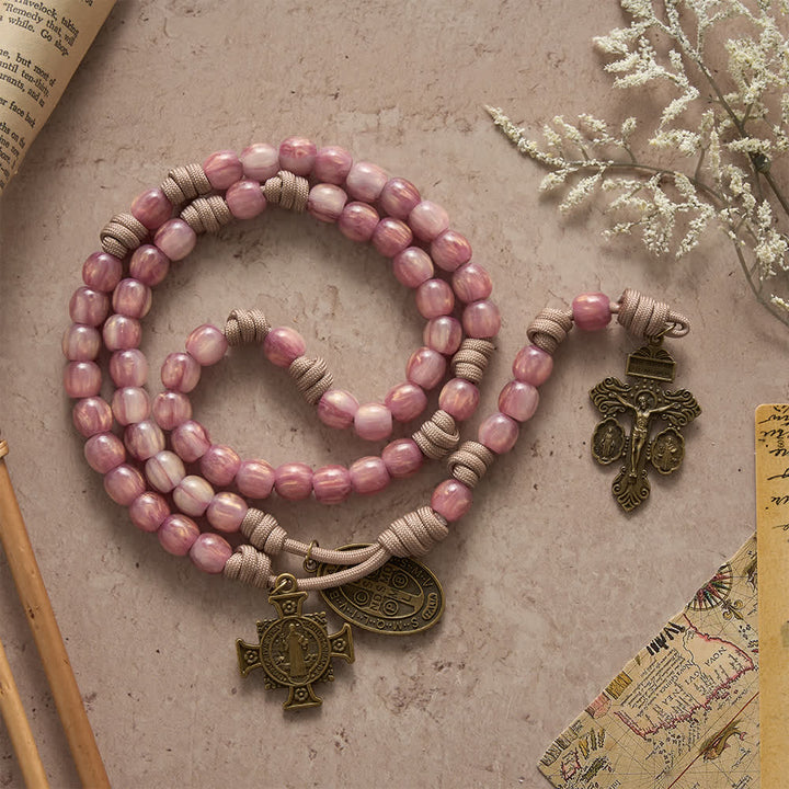 Christianartworkshop Blush Pink Paracord Rosary with Antique Bronze St. Benedict - image 6