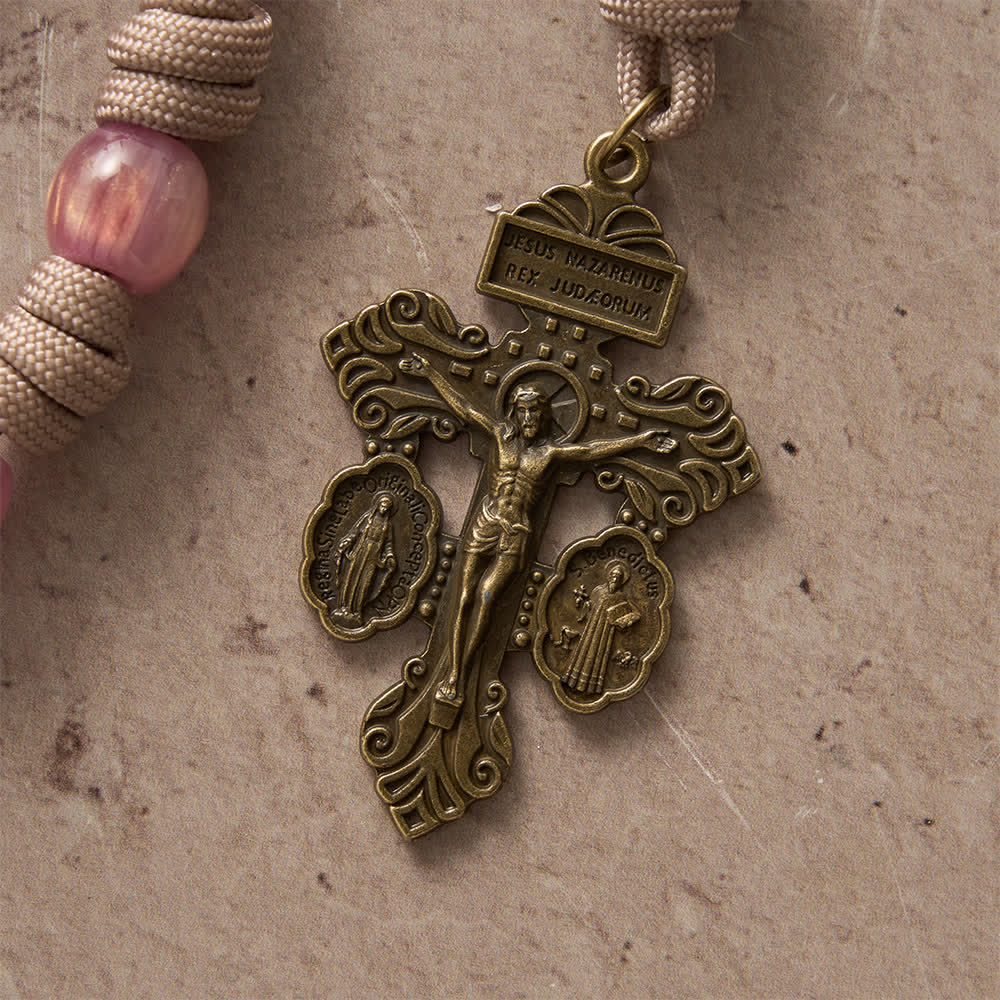 Christianartworkshop Blush Pink Paracord Rosary with Antique Bronze St. Benedict - image 8