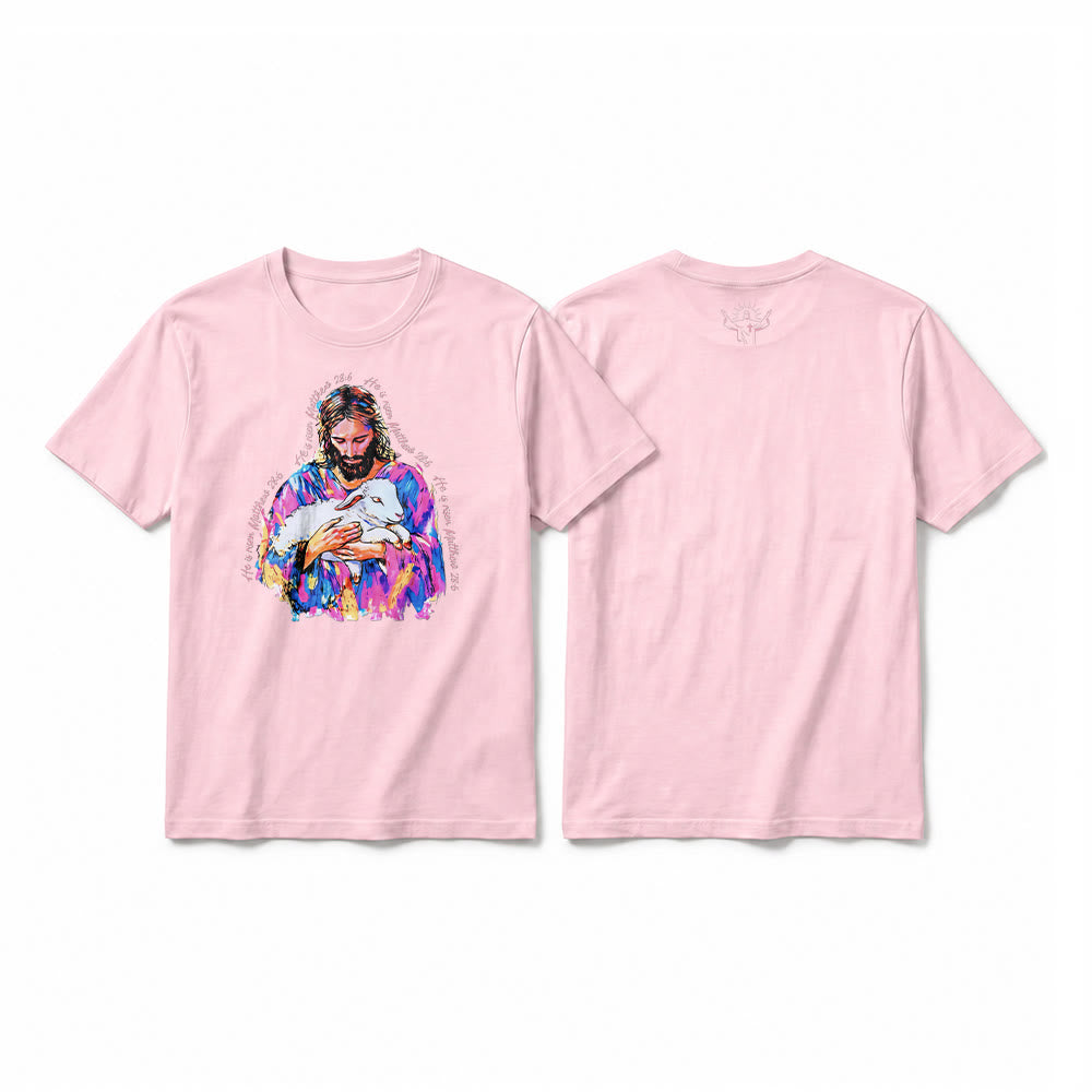 Christianartworkshop "He is Risen Matthew 28:6" Jesus and the Lamb Premium Short Sleeve T-Shirt - Pink - 2XL - image 25