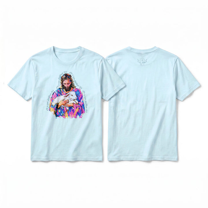Christianartworkshop "He is Risen Matthew 28:6" Jesus and the Lamb Premium Short Sleeve T-Shirt - Blue - 2XL - image 19
