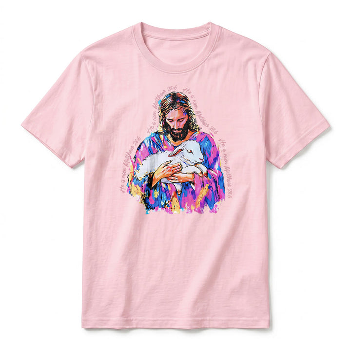 Christianartworkshop "He is Risen Matthew 28:6" Jesus and the Lamb Premium Short Sleeve T-Shirt - image 26