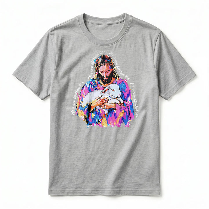 Christianartworkshop "He is Risen Matthew 28:6" Jesus and the Lamb Premium Short Sleeve T-Shirt - image 17