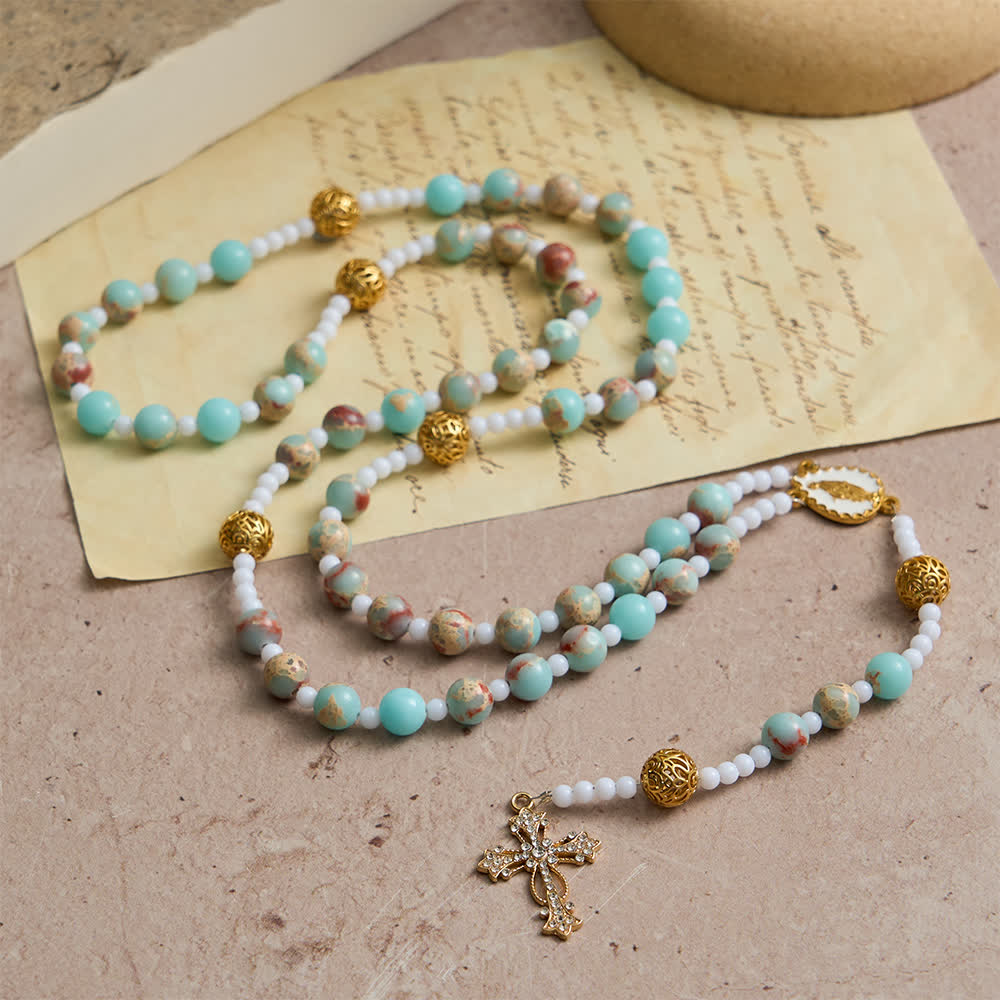 Christianartworkshop Soft Aqua Shoushan Stone Rosary: Our Lady Marian Devotion - image 3