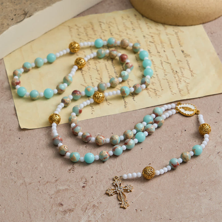 Christianartworkshop Soft Aqua Shoushan Stone Rosary: Our Lady Marian Devotion - image 3