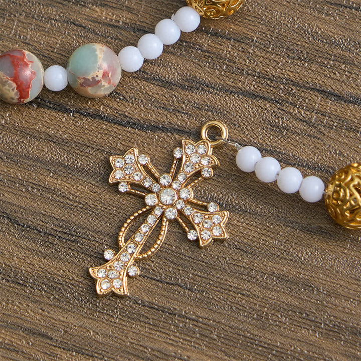 Christianartworkshop Soft Aqua Shoushan Stone Rosary: Our Lady Marian Devotion - image 8