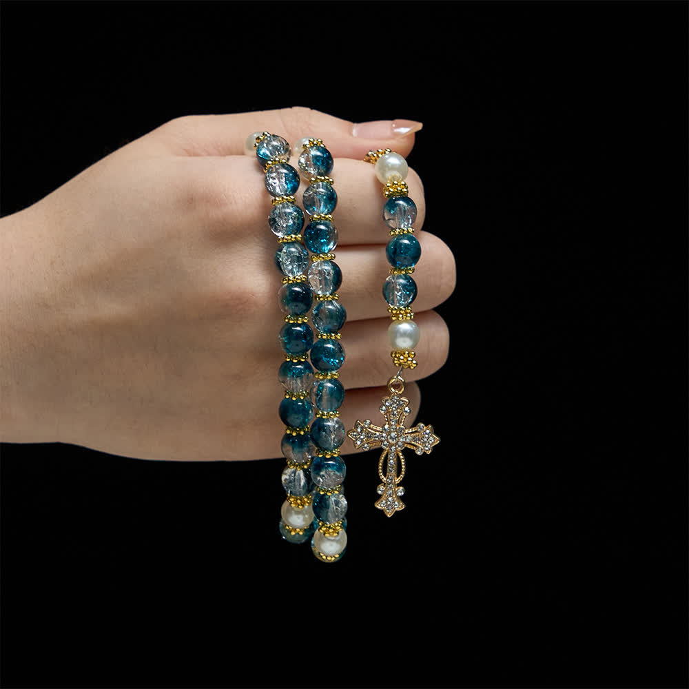 Christianartworkshop Blue Crackle Glass Bead Rosary for Daily Marian Devotion - image 1