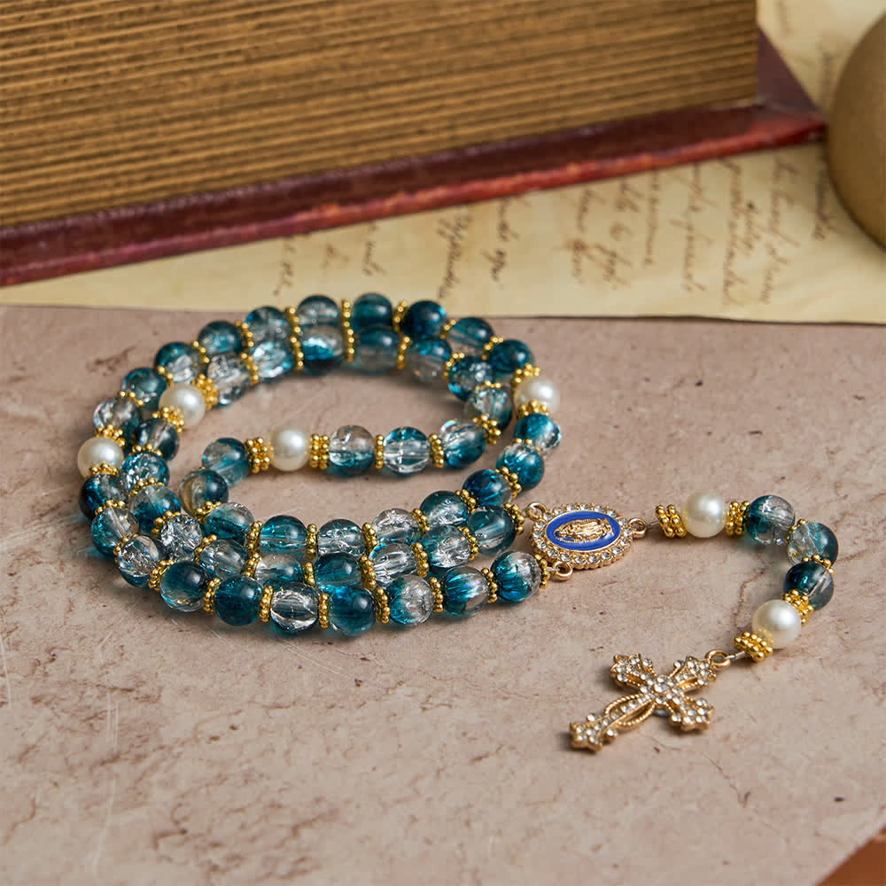 FREE Today: Blue Crackle Glass Bead Rosary for Daily Marian Devotion - image 4
