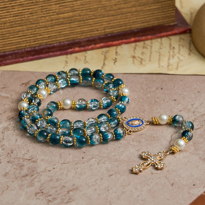 FREE Today: Blue Crackle Glass Bead Rosary for Daily Marian Devotion - image 4