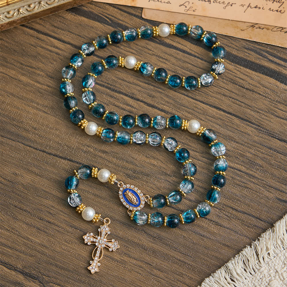 FREE Today: Blue Crackle Glass Bead Rosary for Daily Marian Devotion - image 2