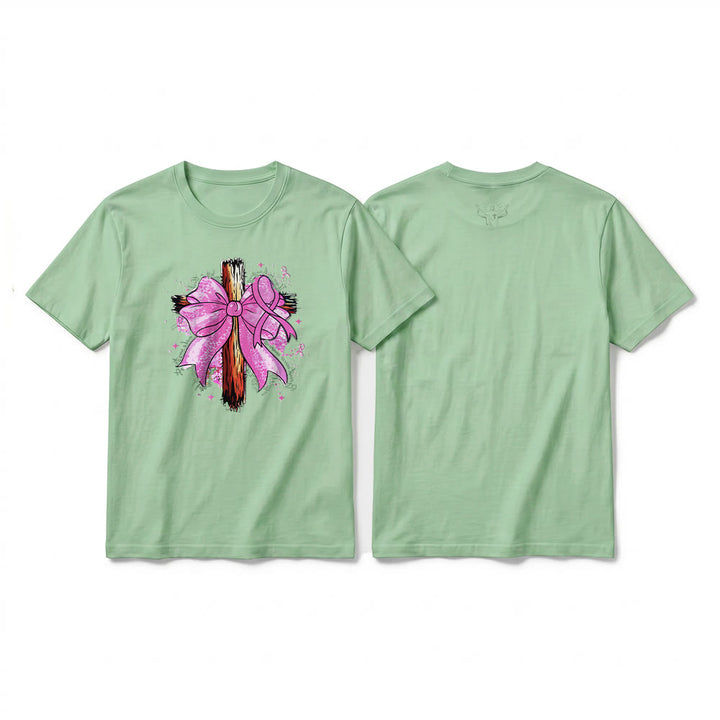Christianartworkshop Cross with Ribbon & Bow Premium Short Sleeve T-Shirt - Light Green - 2XL - image 22