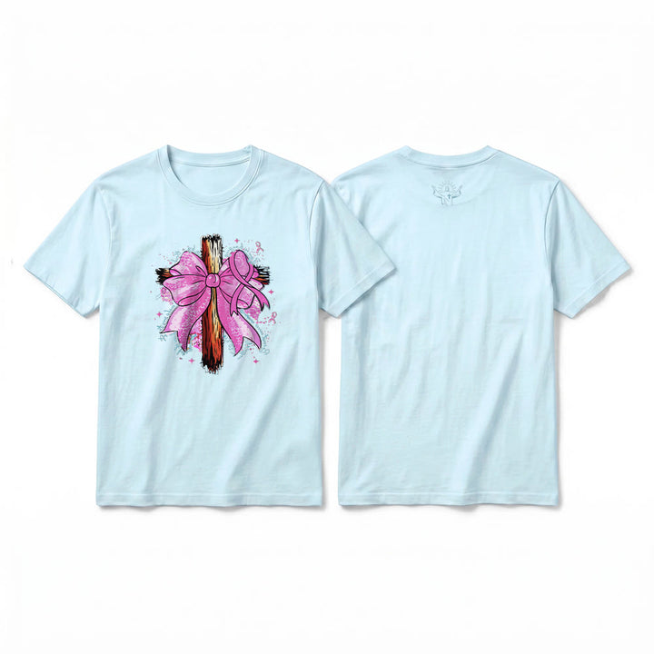 Christianartworkshop Cross with Ribbon & Bow Premium Short Sleeve T-Shirt - Blue - 2XL - image 4