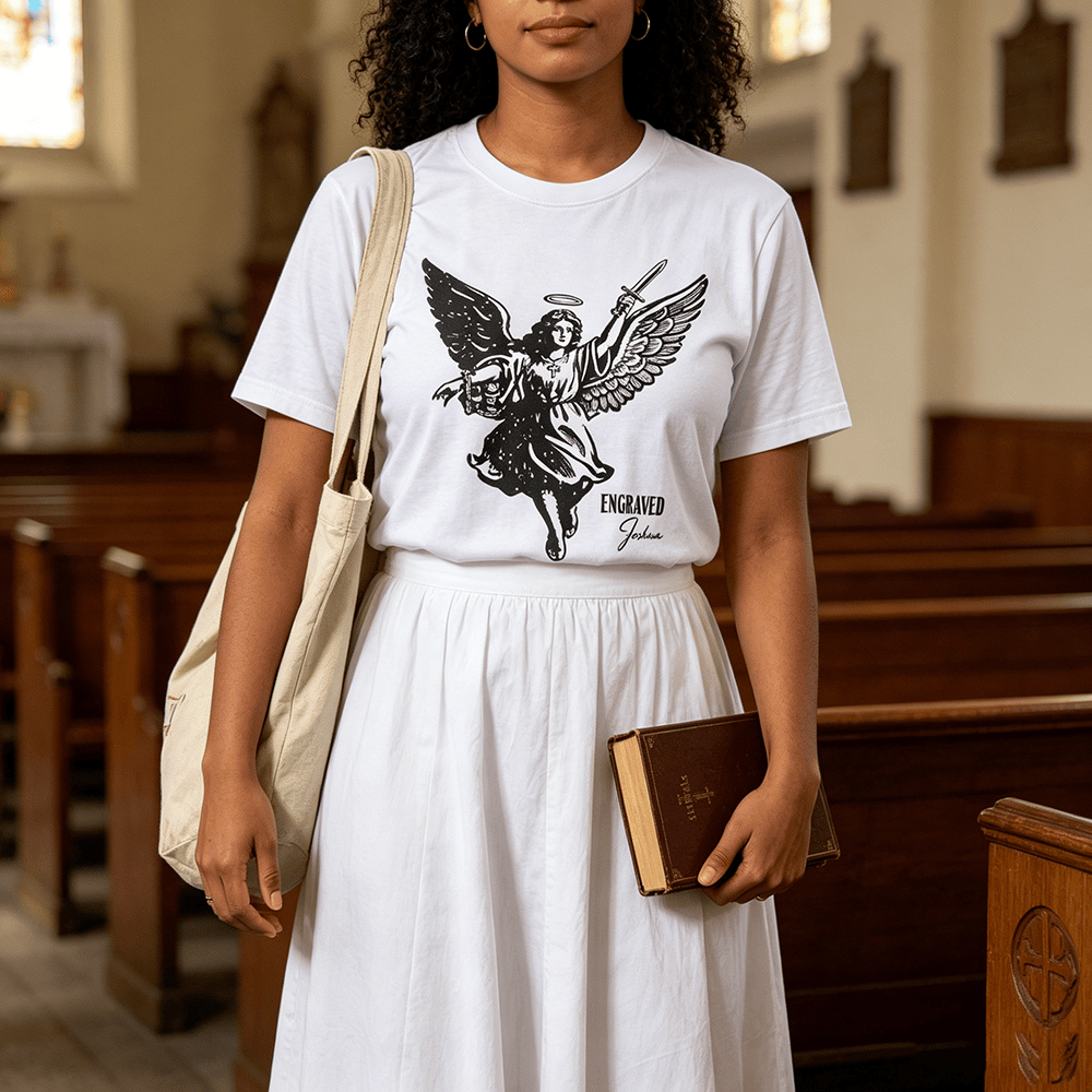 Christianartworkshop "Engraved Joshua" Warrior Angel Premium Short Sleeve T-Shirt - image 0