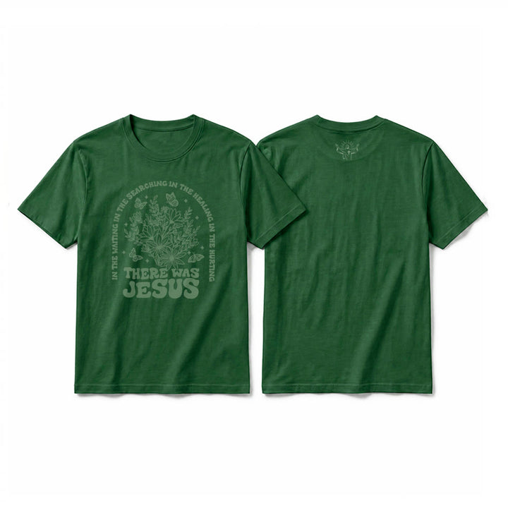 Christianartworkshop "There Was Jesus" Floral & Butterfly Premium Short Sleeve T-Shirt - Dark Green - 2XL - image 4