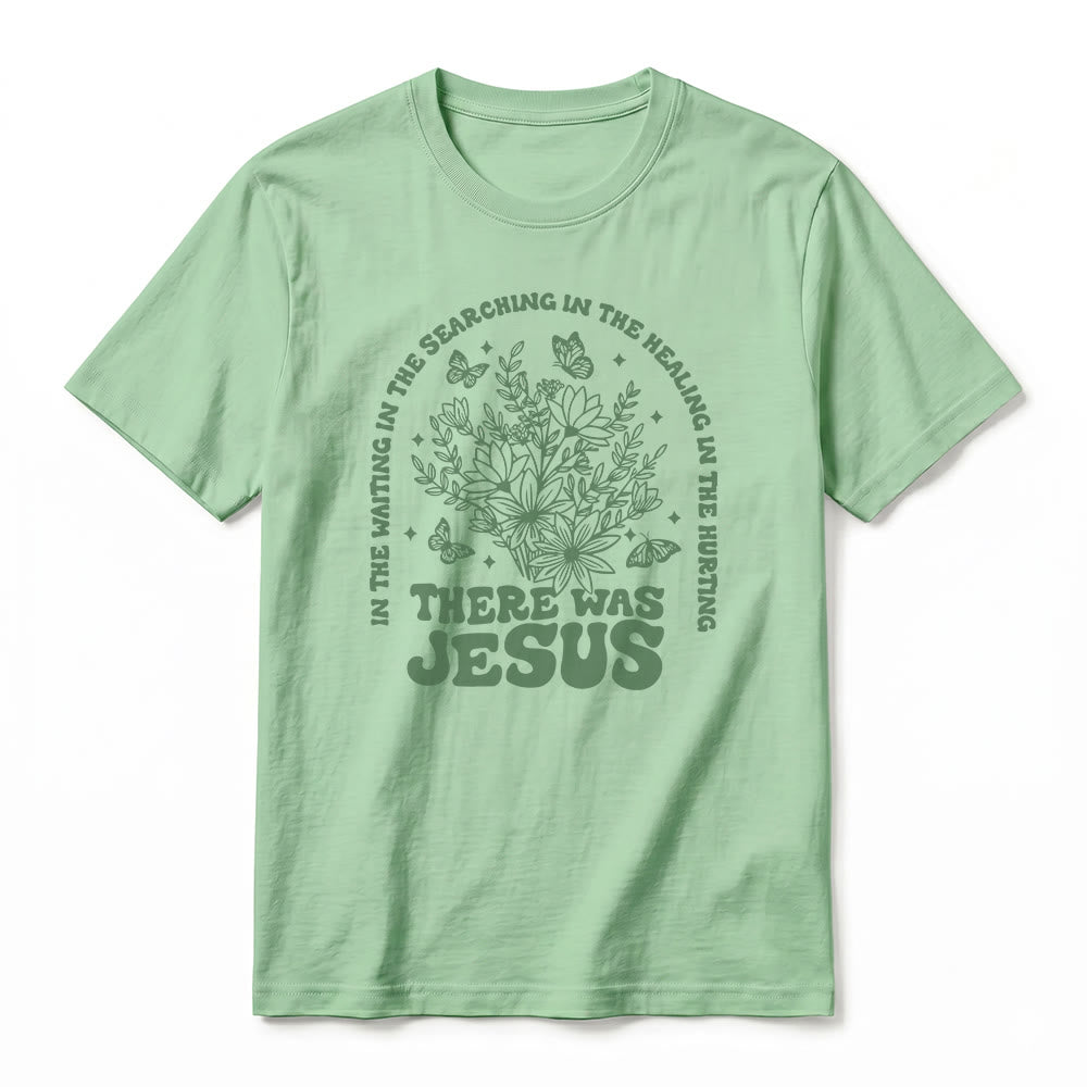 Christianartworkshop "There Was Jesus" Floral & Butterfly Premium Short Sleeve T-Shirt - image 23