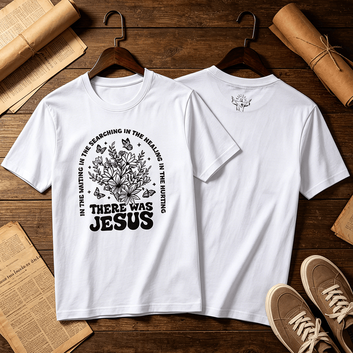 Christianartworkshop "There Was Jesus" Floral & Butterfly Premium Short Sleeve T-Shirt - image 0