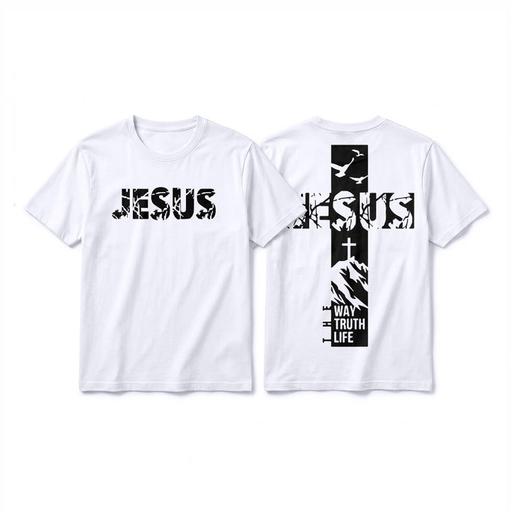 Christianartworkshop "JESUS" Mountain Cross Premium Short Sleeve T-Shirt - White - 2XL - image 7