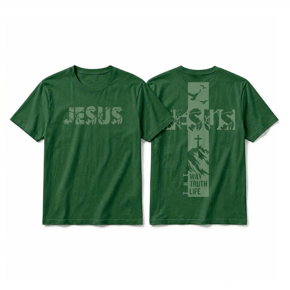 Christianartworkshop "JESUS" Mountain Cross Premium Short Sleeve T-Shirt - Dark Green - 2XL - image 10