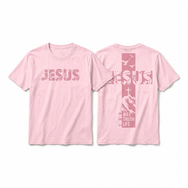 Christianartworkshop "JESUS" Mountain Cross Premium Short Sleeve T-Shirt - Pink - 2XL - image 25