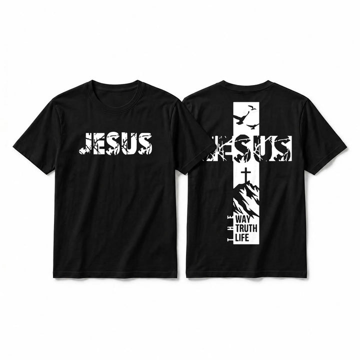 Christianartworkshop "JESUS" Mountain Cross Premium Short Sleeve T-Shirt - Black - 2XL - image 4