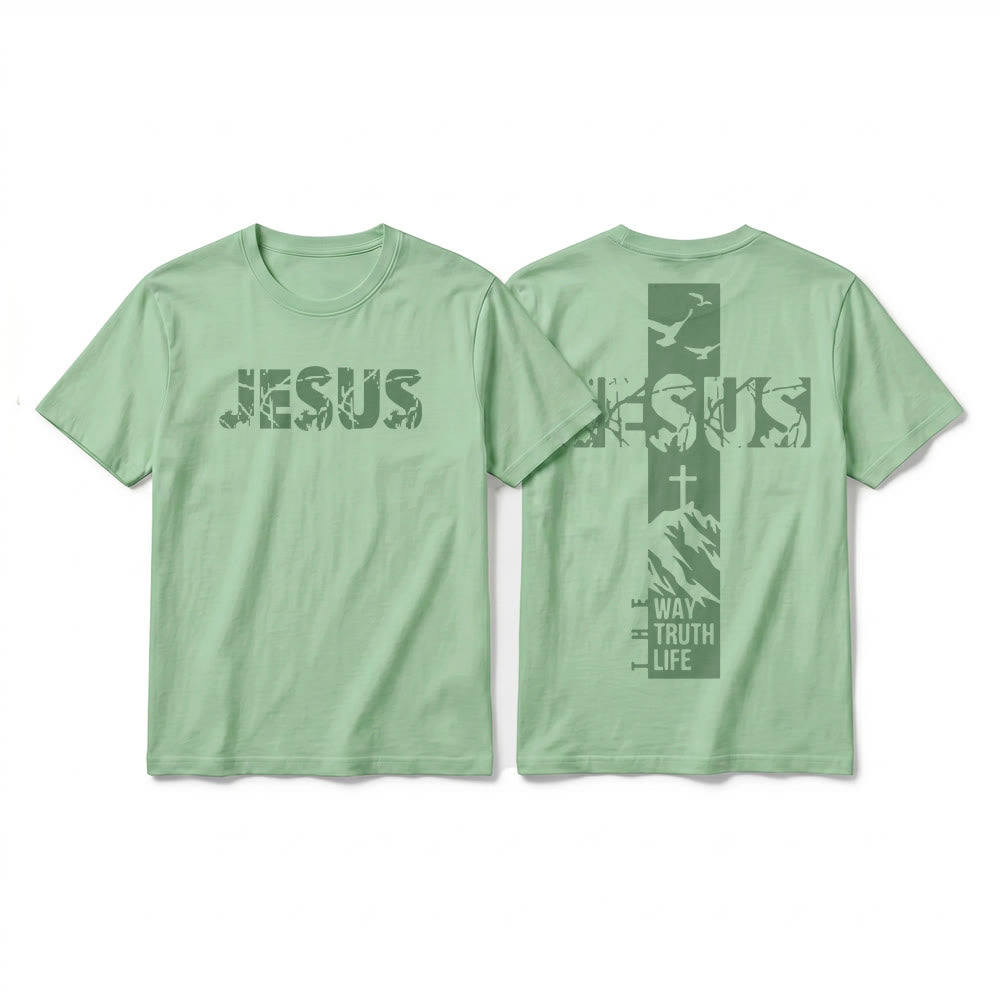 Christianartworkshop "JESUS" Mountain Cross Premium Short Sleeve T-Shirt - Light Green - 2XL - image 22