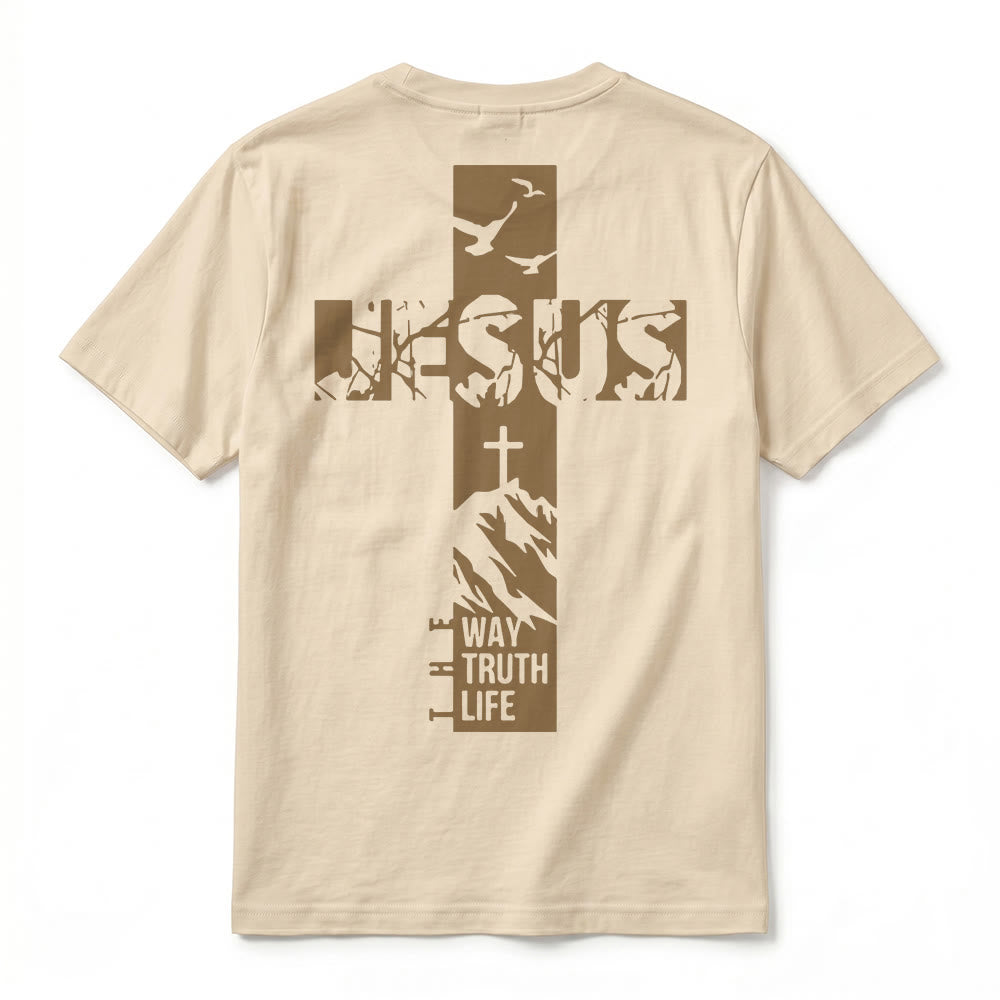 Christianartworkshop "JESUS" Mountain Cross Premium Short Sleeve T-Shirt - image 3