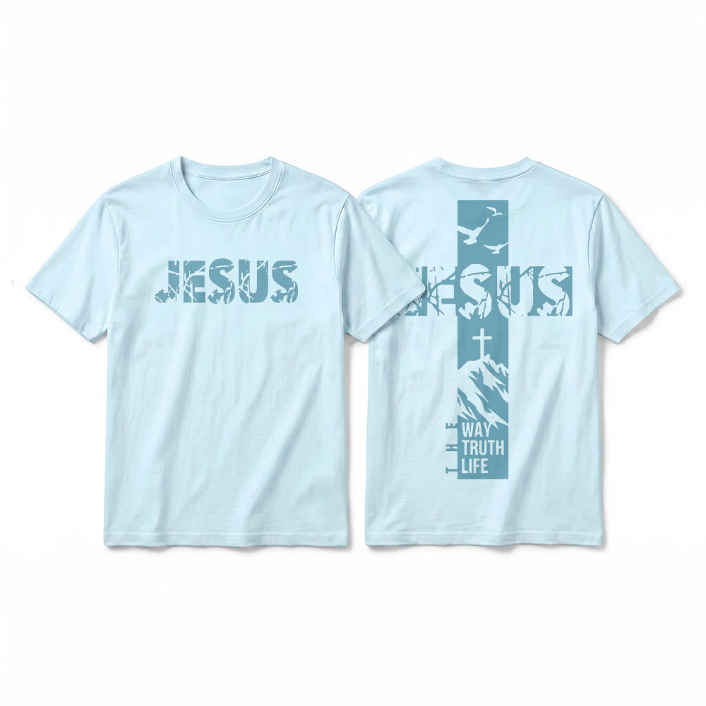 Christianartworkshop "JESUS" Mountain Cross Premium Short Sleeve T-Shirt - Blue - 2XL - image 13