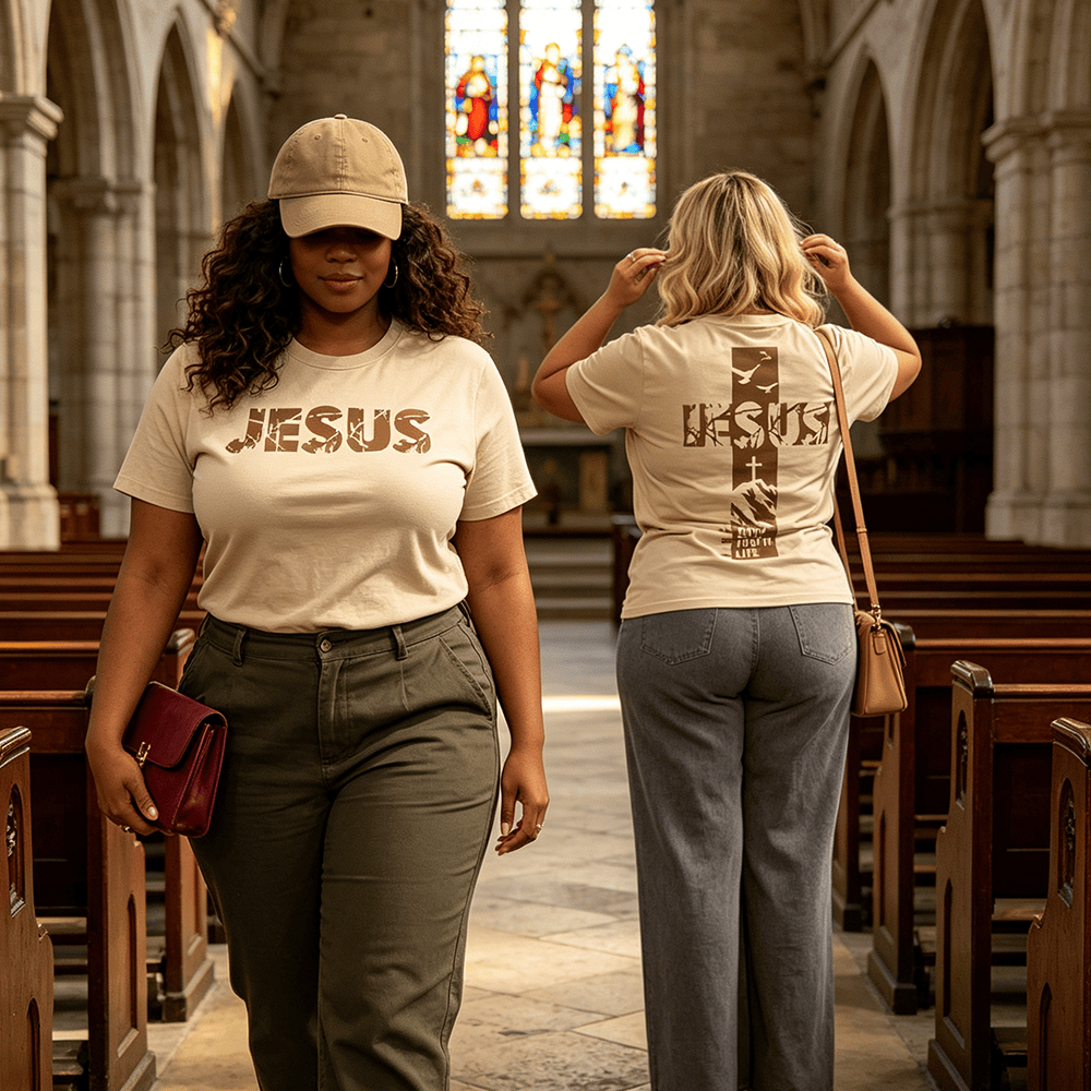Christianartworkshop "JESUS" Mountain Cross Premium Short Sleeve T-Shirt - image 0