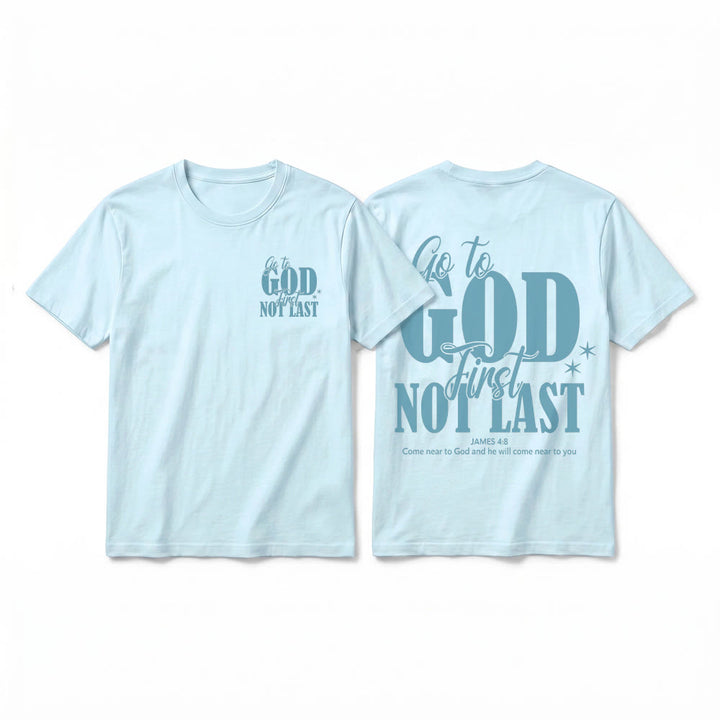Christianartworkshop "Go to God First" Faith Reminder Premium Short Sleeve T-Shirt - Blue - 2XL - image 16