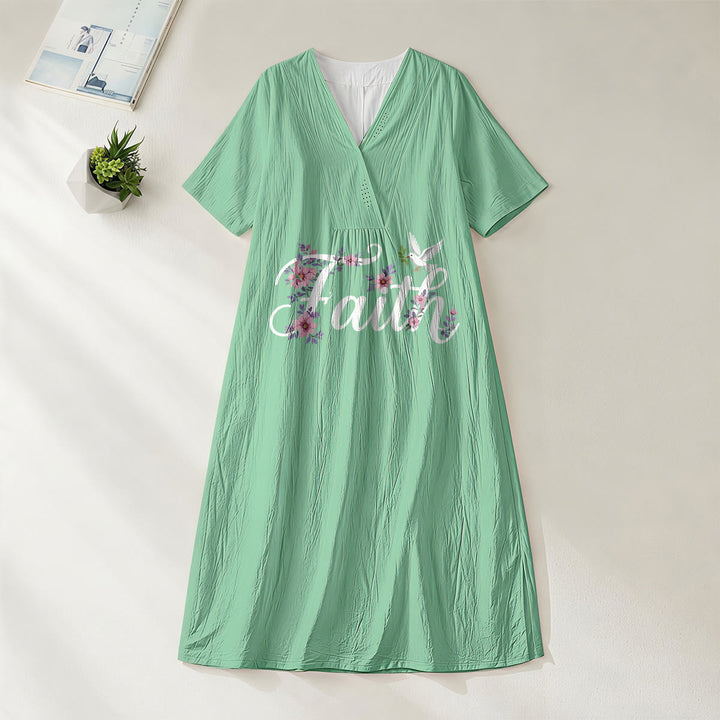Christianartworkshop Faith Script White Dove & Blossom Print V-Neck Beach Midi Dress - Green - 4XL - image 2