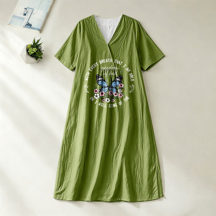 Christianartworkshop Bible Verse Butterfly & Floral Wreath V-Neck Short Sleeve Midi Dress - Olive Green - 4XL - image 10