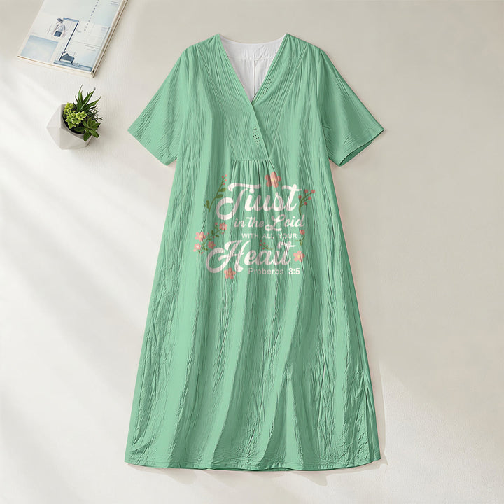 Christianartworkshop Trust In The Lord With All Your Heart Proverbs 3:5 Floral V-Neck Midi Dress - Green - 4XL - image 4