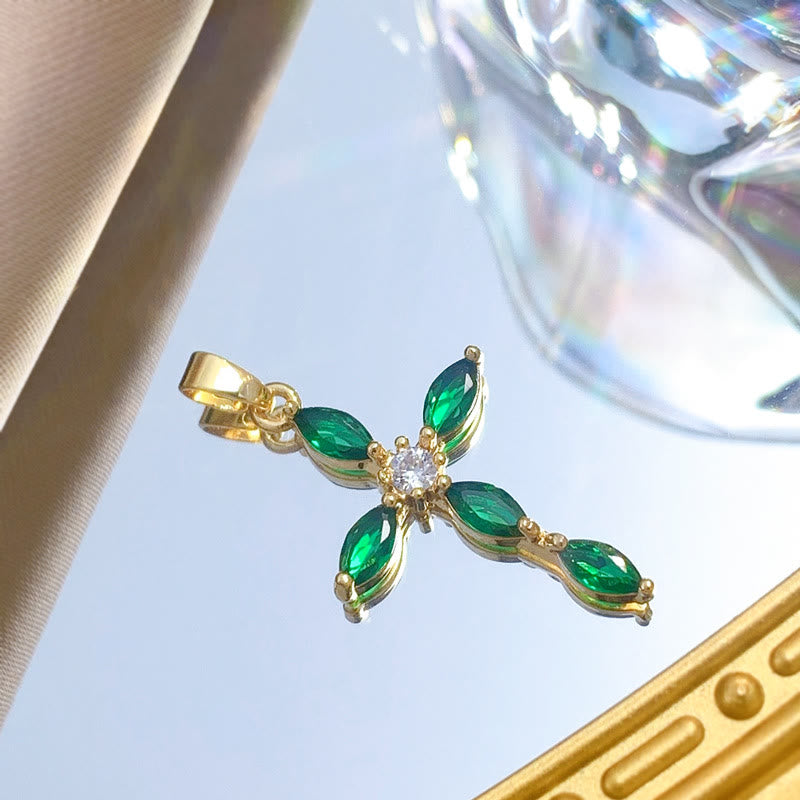 Christianartworkshop Elegant Multi-Stone Cross Necklace: Reflecting Serene Faith and Gentle Spiritual Warmth - Green - image 4