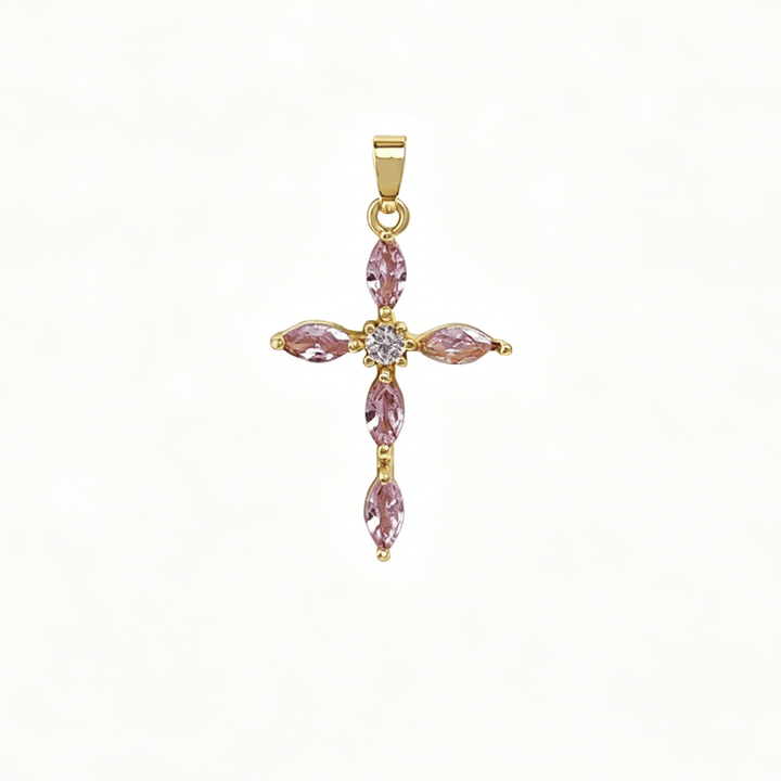 Christianartworkshop Elegant Multi-Stone Cross Necklace: Reflecting Serene Faith and Gentle Spiritual Warmth - Pink - image 5