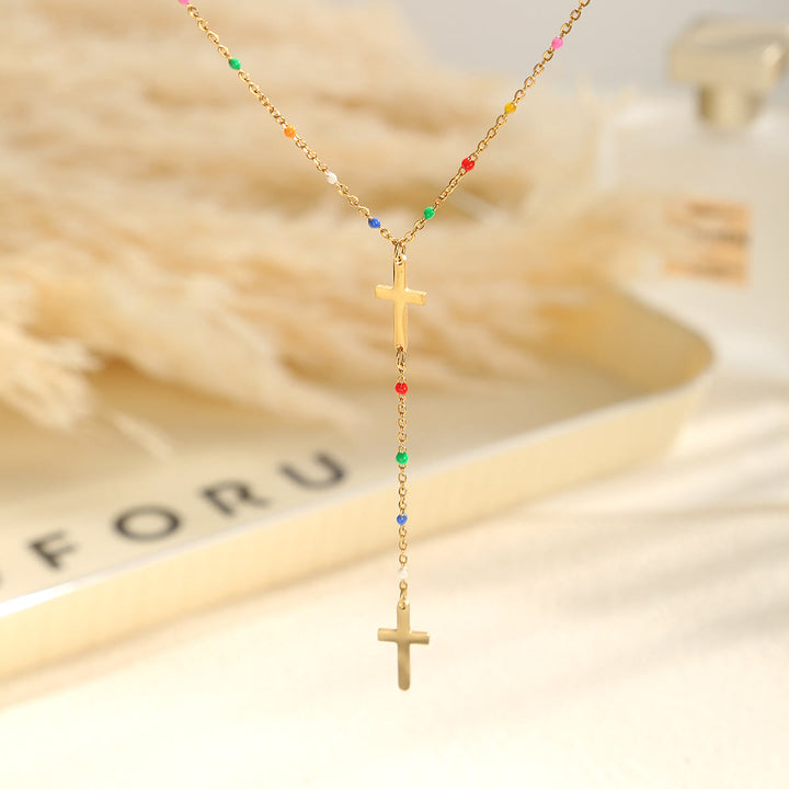 Christianartworkshop Layered Cross Drop Necklace: Embodying Steadfast Grace and Heavenly Blessing - Colorful - image 7