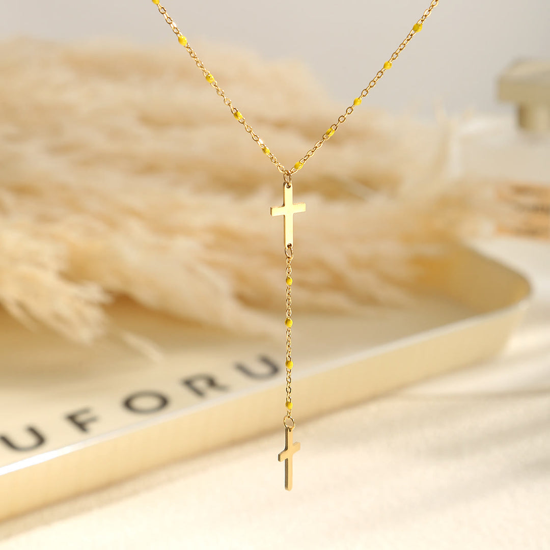 Christianartworkshop Layered Cross Drop Necklace: Embodying Steadfast Grace and Heavenly Blessing - Yellow - image 4