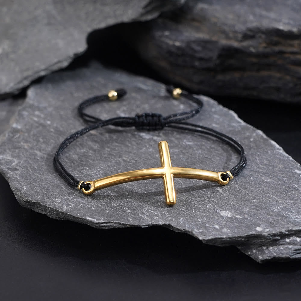 Christianartworkshop Modern Adjustable Cross Cord Bracelet: A Reminder of Divine Protection and Endless Grace - Golden - image 2