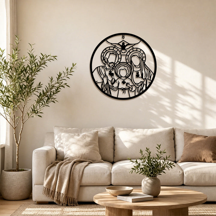 Christianartworkshop Halo & Sacred Heart Holy Family Circular Metal Hanging: Source of Inner Peace - image 0