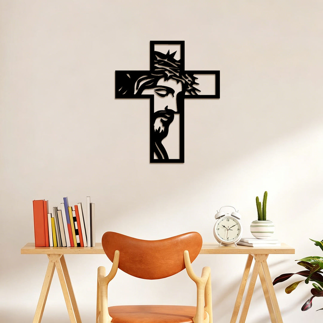 Christianartworkshop Thorn-Crowned Contemplative Jesus Cross Metal Wall Decor: Emblem of Sacrifice and Mercy - image 3