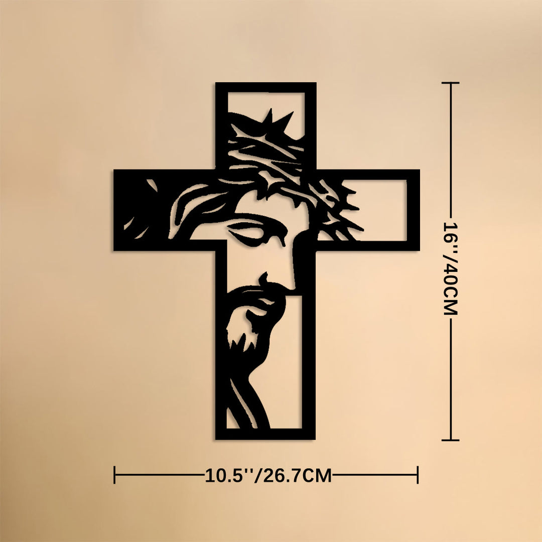 Christianartworkshop Thorn-Crowned Contemplative Jesus Cross Metal Wall Decor: Emblem of Sacrifice and Mercy - 20''*13''*0.06''/50*33*0.15cm - image 7