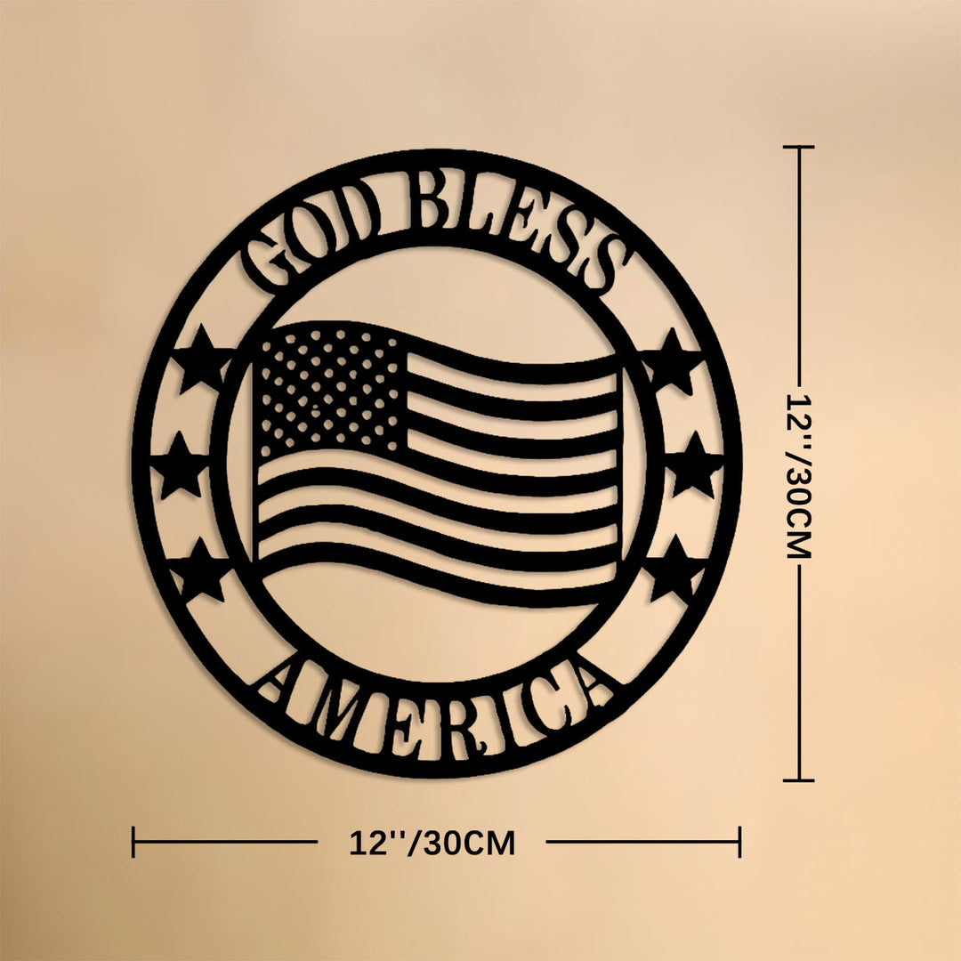 Christianartworkshop Circular God Bless America Flag Metal Wall Decor: Emblem of Blessing and National Pride - 11.81''*11.81''*0.4''/30*30*0.1cm - image 5