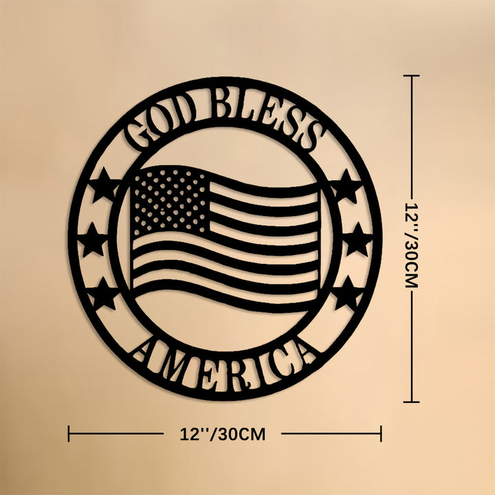 Christianartworkshop Circular God Bless America Flag Metal Wall Decor: Emblem of Blessing and National Pride - 11.81''*11.81''*0.4''/30*30*0.1cm - image 5