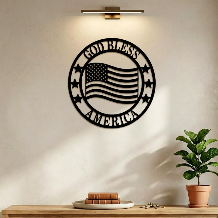 Christianartworkshop Circular God Bless America Flag Metal Wall Decor: Emblem of Blessing and National Pride - image 3
