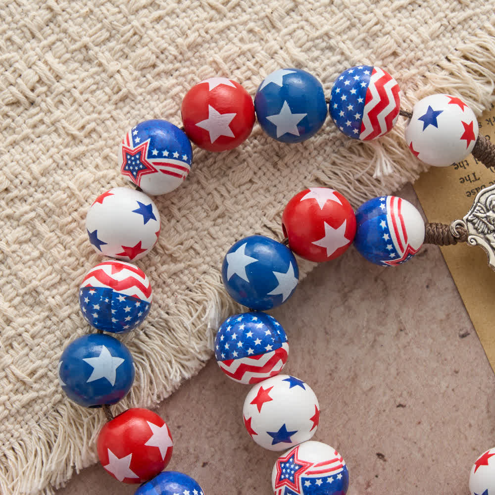 FREE Today: Two-Style Patriotic American Flag Cross Rosary with Red White Blue Stars & Stripes Beads - image 6