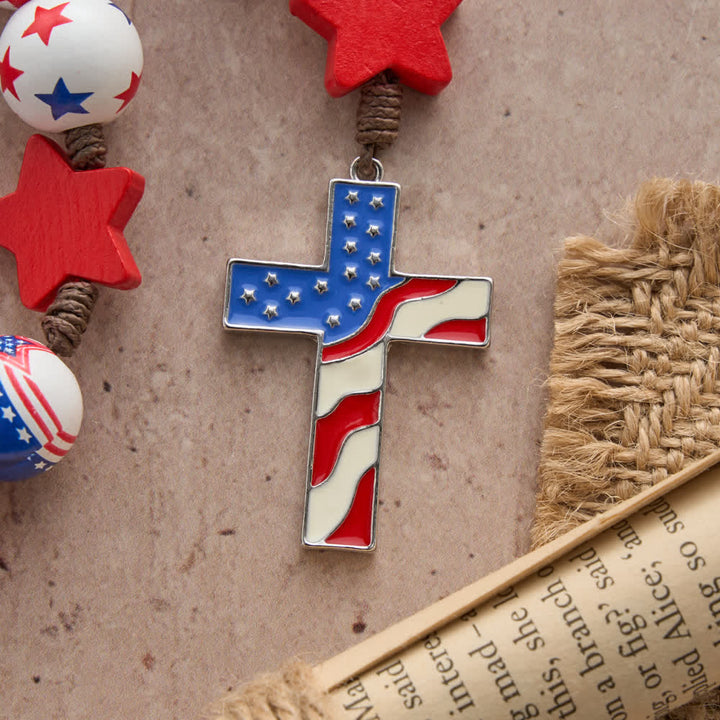 FREE Today: Two-Style Patriotic American Flag Cross Rosary with Red White Blue Stars & Stripes Beads - image 5