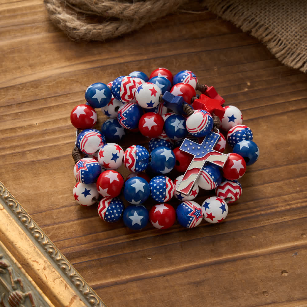 FREE Today: Two-Style Patriotic American Flag Cross Rosary with Red White Blue Stars & Stripes Beads - image 2